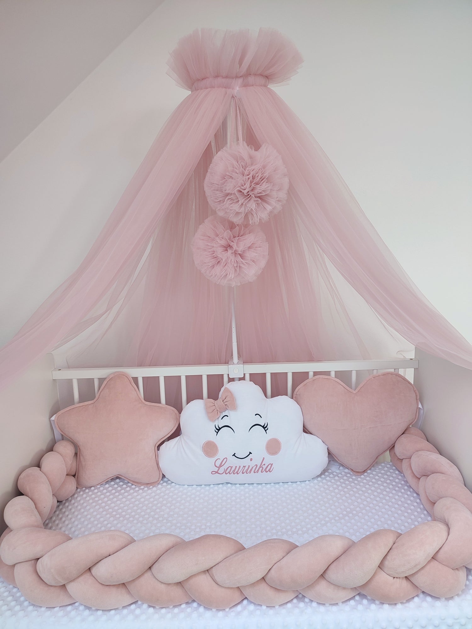 Set paracolpi treccia lettino rosa cuscini stella velluto cuore e nuvola personalizzata nome ricamato