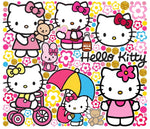 Kit completo di adesivi da muro Sanrio con Hello Kitty in bicicletta e ombrello, pois glitter oro per bambine.