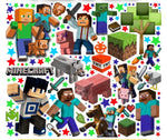 Stickers murali Minecraft con Steve, Alex, maialini, blocco TNT e Creeper circondati da stelline colorate per cameretta