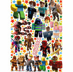  Kit completo di adesivi da muro a tema Roblox con avatar assortiti e stelline, ideale per la camera dei ragazzi.