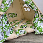 tenda teepee bambini cotone dipinta a mano tema savana leoncino personalizzata con nome tappeto imbottito struttura legno pieghevole camerettatappetto imbottito 8 cm