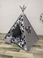 tenda giochi fantasia triangoli colore grigio unisex con tappeto imbottito con finestra laterale