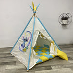 Tenda giochi bambini cotone  alieno blu kawaii  tappeto imbottito cuscino  pali pieghevoli inclusi