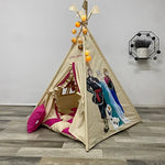 Teepee bambini Frozen beige e rosa dipinta a mano con nome, tappeto e cuscino inclusi