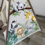 dipinto fatto a mano personaggi safari sulla tenda giochi personalizzata zebta, leone, elefante, giraffa koala
