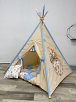 Tenda teepee per bambini a tema Il Piccolo Principe 120×120 cm, completa come in foto, con dipinto fatto a mano e stoffa in stampa digitale, in pronta consegna