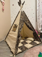 tenda giochi leopardo leopardata scrisce animali beige e marrone con tappeto imbottito e pali e cuscinetto in regalo