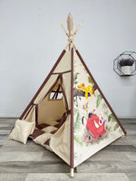 tenda giochi wigwam teepee per bambini 1,2,3,4,5,6,7,8,9,anni colori beige marrone con dipinto immagine simba the lion king re leone hakuna matata timon e pumba 