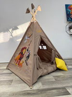 tenda teepee banbini tortora dipinto a mano re leone e mufasa con tappetto  cuscino incluso 