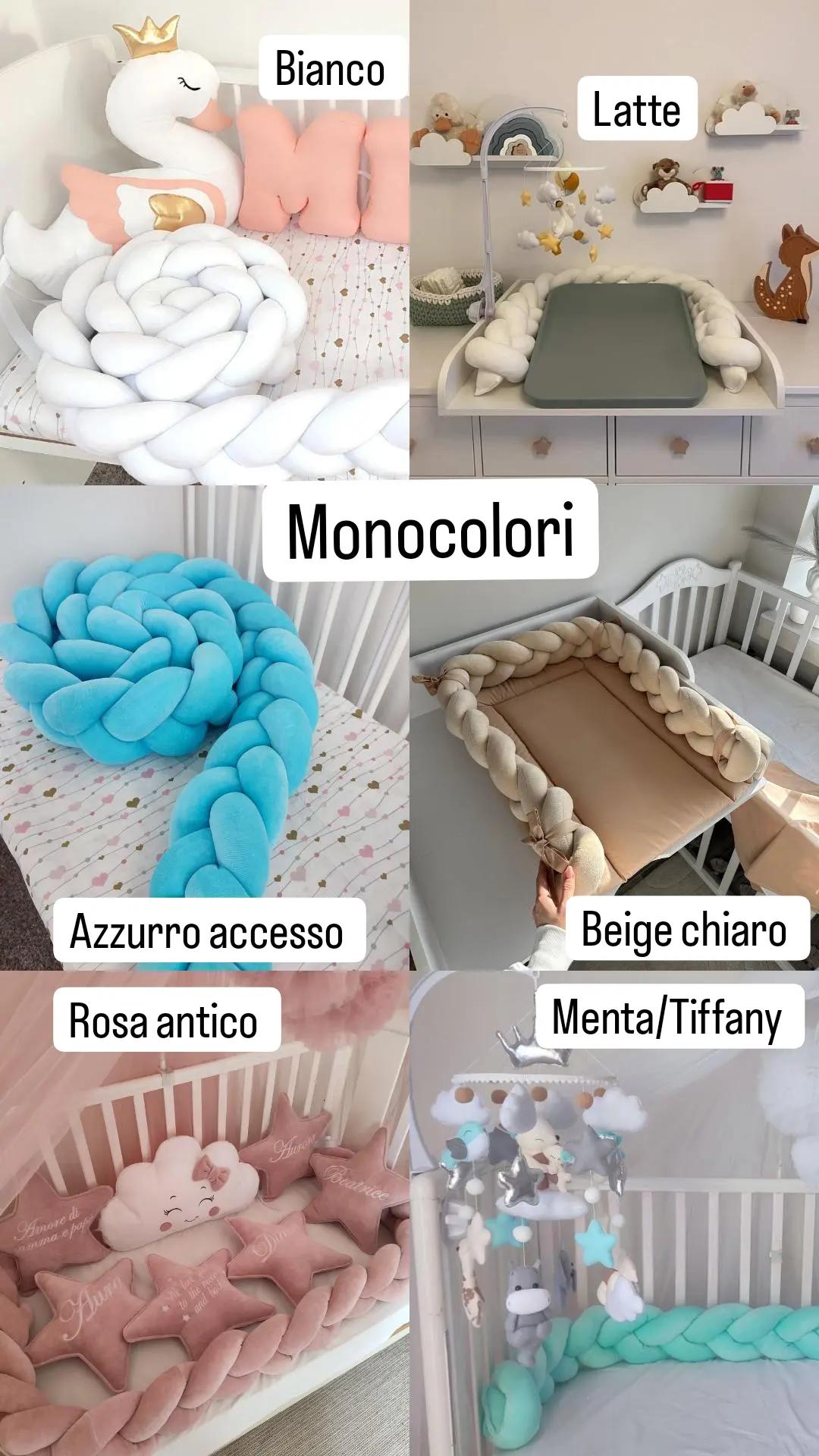Treccia paracolpi lettino intrecciata a mano in cotone rosa beige azzurro, adatta a lettino ovale rettangolare culla fasciatoio next to me