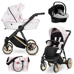 Set passeggino trio Kunert Ivento a fiori con navicella bianca, ovetto auto, passeggino leggero e borsa