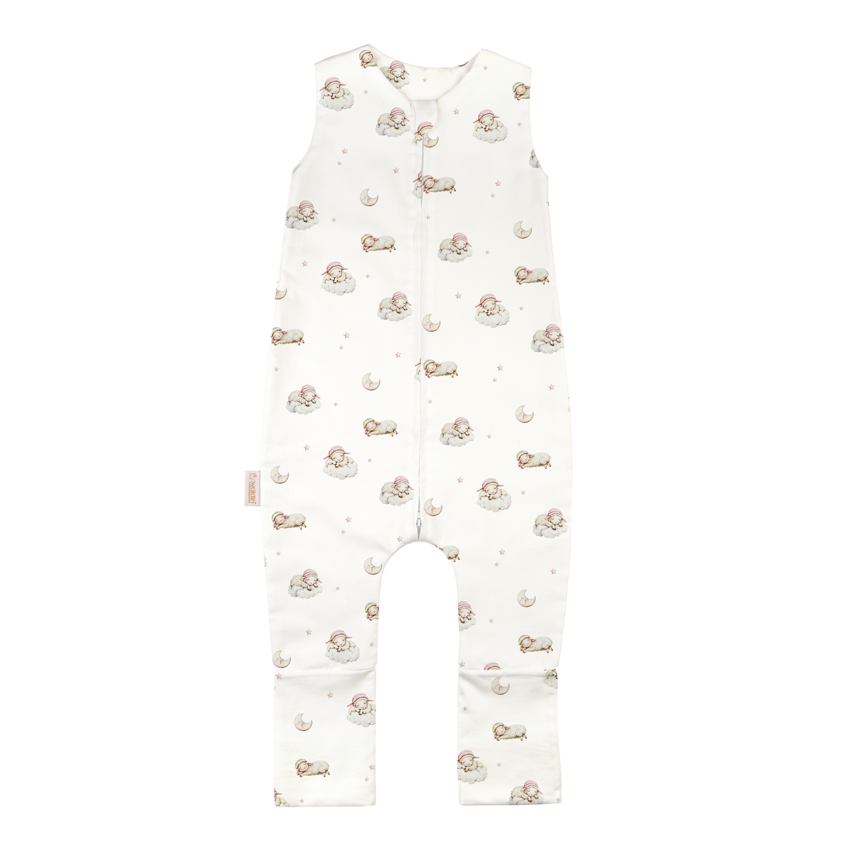Tutina sacco nanna senza maniche cotone off-white stampa pecorelle nuvole stelle rosa taglia M bambini 0.5 TOG