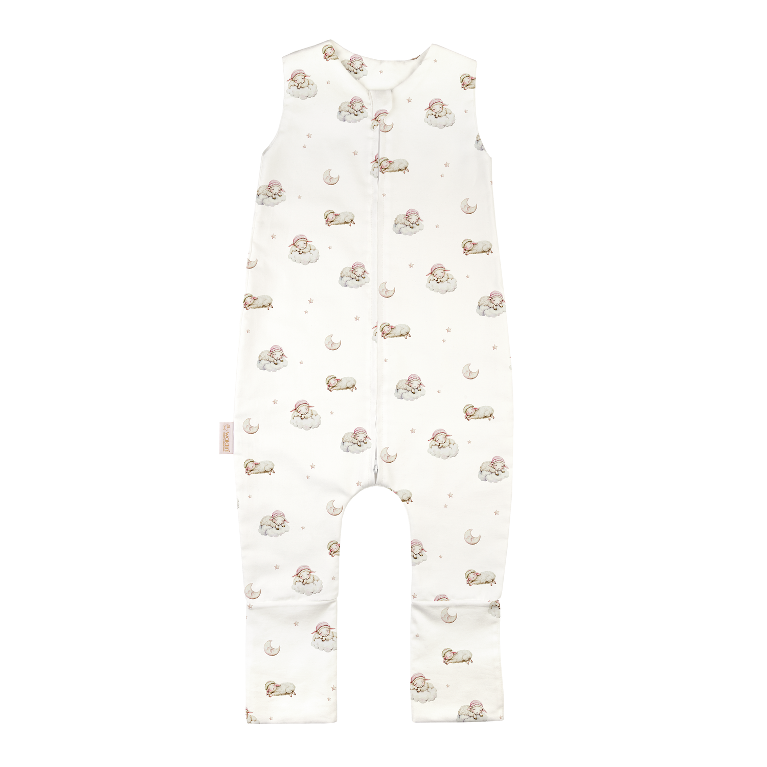 Tutina sacco nanna senza maniche cotone off-white stampa pecorelle nuvole stelle rosa taglia M bambini 0.5 TOG
