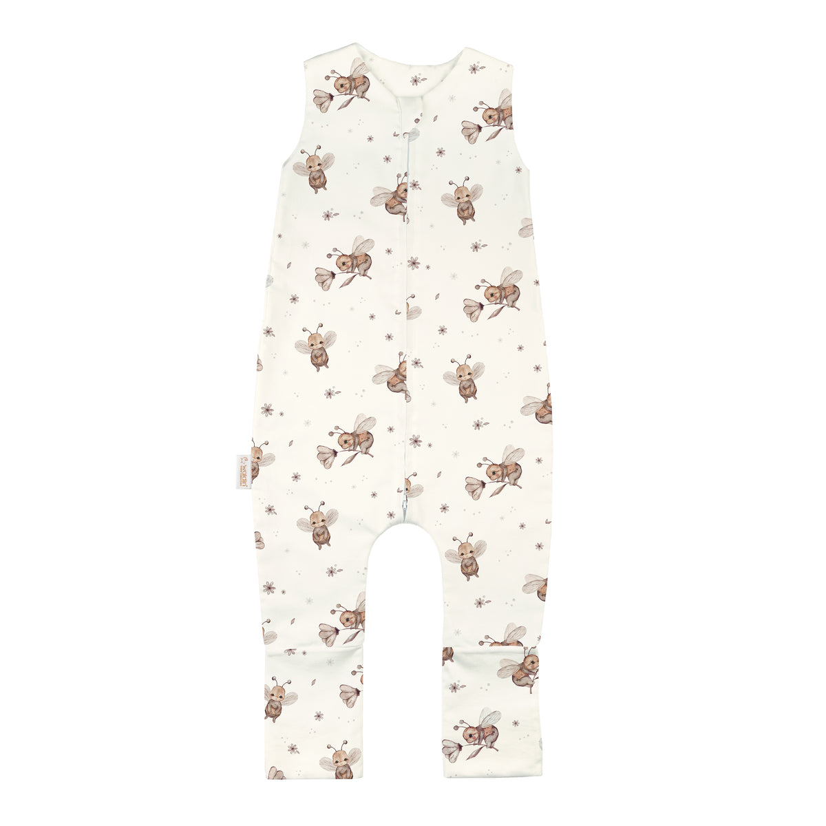 Tutina sacco nanna senza maniche con piedini in cotone champagne stampa apine acquerello bambino 1-4 anni
