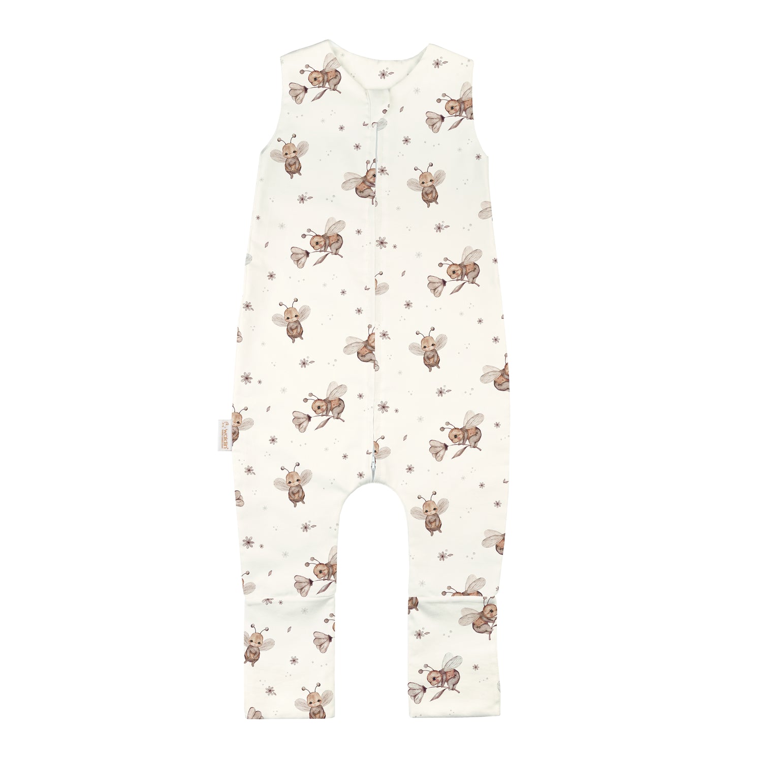 Tutina sacco nanna senza maniche con piedini in cotone champagne stampa apine acquerello bambino 1-4 anni
