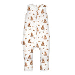 Tutina nanna con piedini cotone caldo bianco panna fantasia orsetti foglie autunnali 2.5 tog per bambini