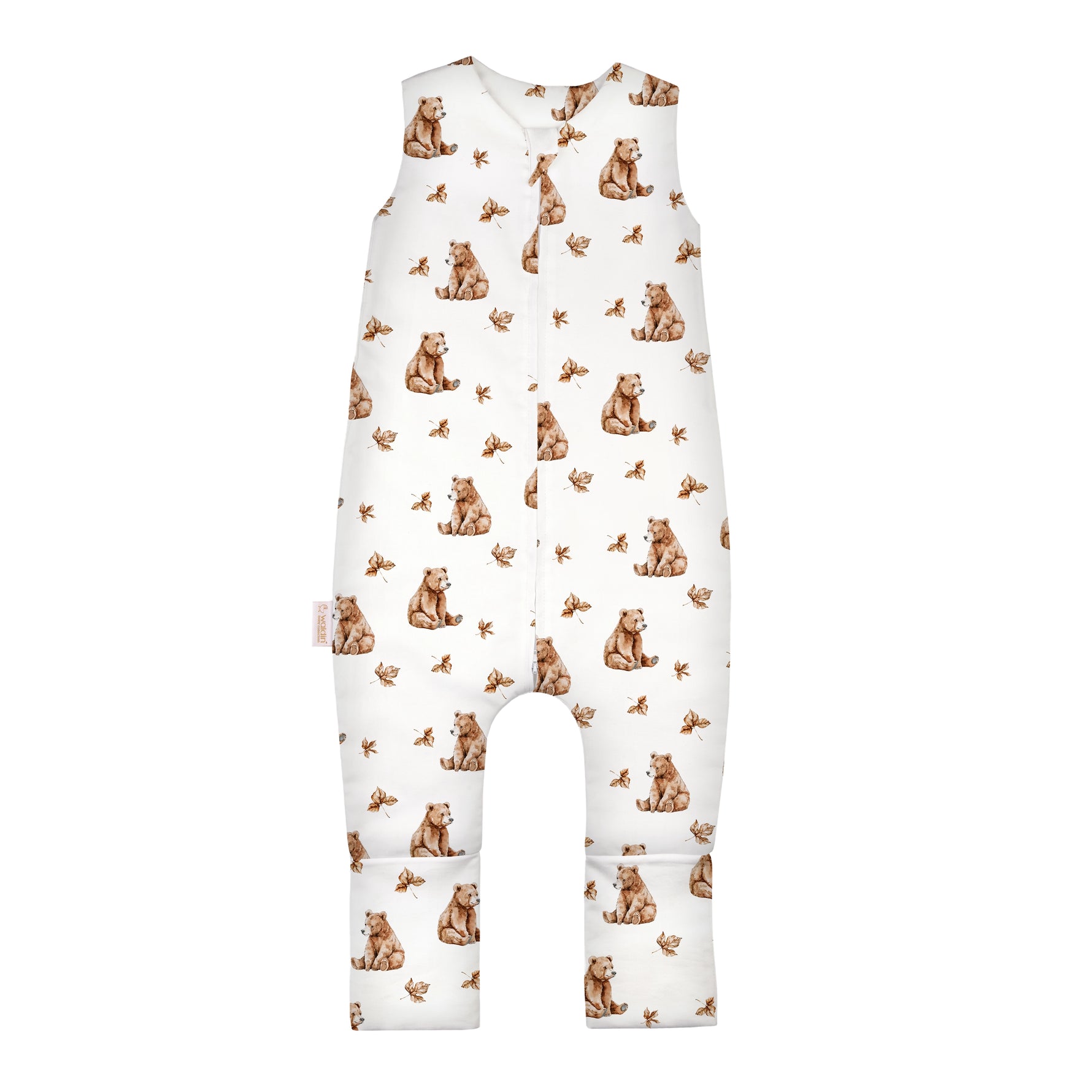 Tutina nanna con piedini cotone caldo bianco panna fantasia orsetti foglie autunnali 2.5 tog per bambini