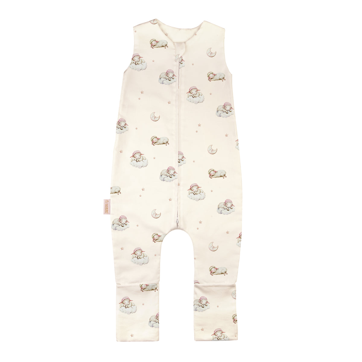 Tutina sacco nanna senza maniche cotone champagne stampa pecorelle nuvole stelle per bambini 0.5 TOG