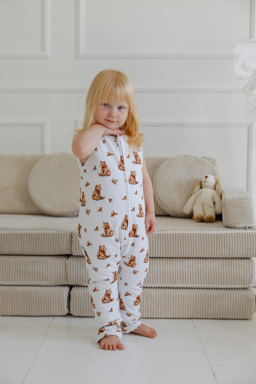 Sacco nanna con piedini in cotone stampa orsetti bianco bambino 1-4 anni