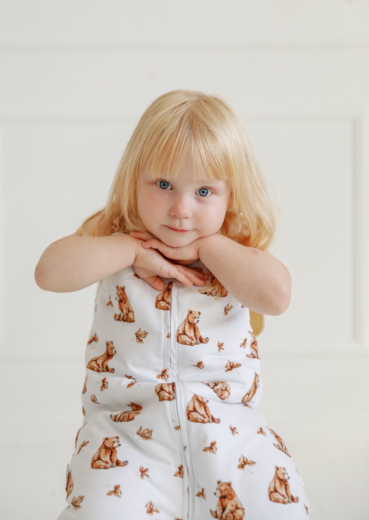 Tutina sacco nanna senza maniche cotone stampa orsetti acquerello foglie bambino 1-4 anni
