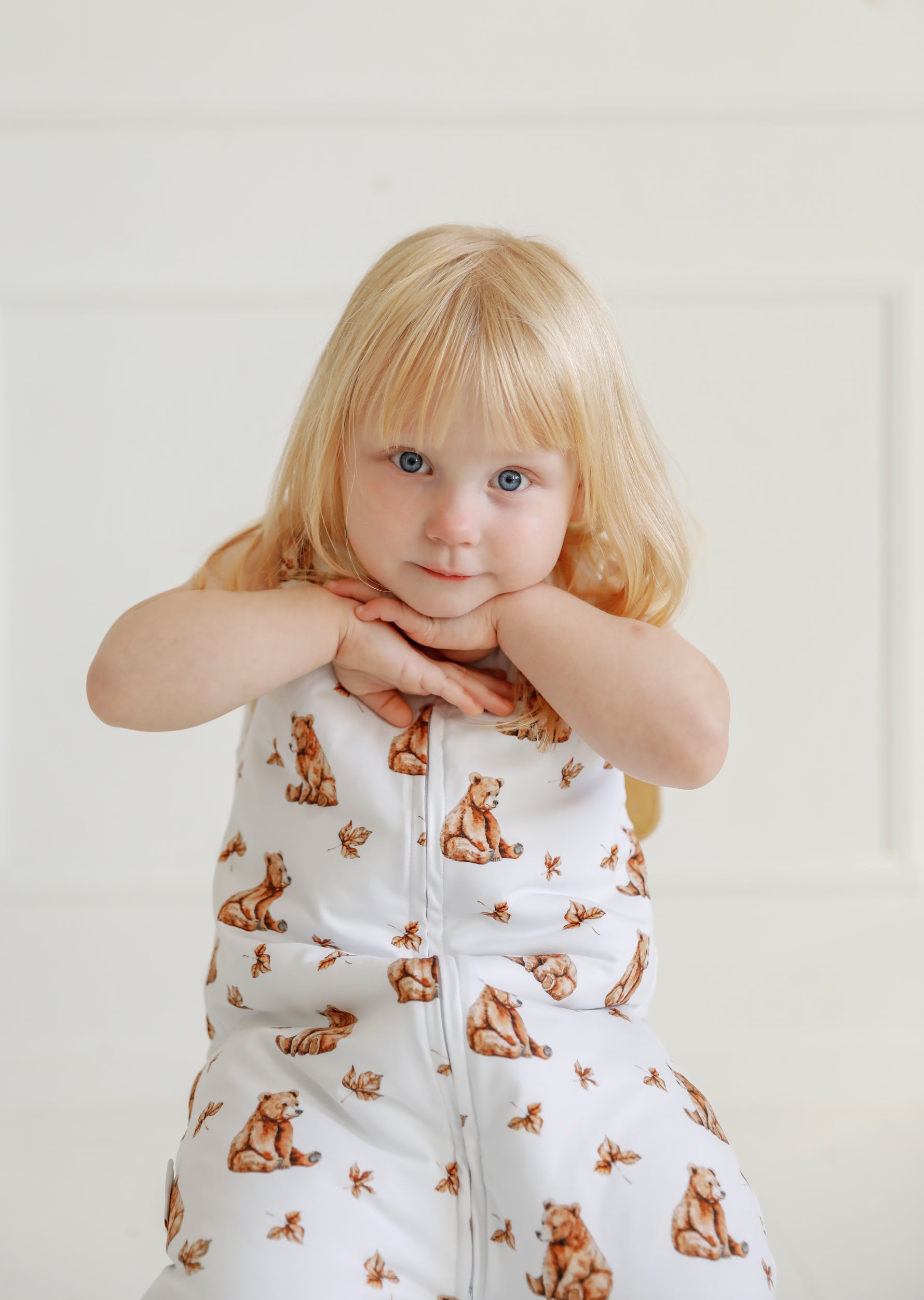 Tutina sacco nanna senza maniche cotone stampa orsetti acquerello foglie bambino 1-4 anni