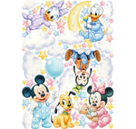 Wall sticker baby topolini paperini luna nuvole stelle pastello cameretta neonato, sticker staccabile 