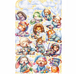 Wall sticker cameretta bambini animali dormienti pigiama stelle nuvole luna coniglio agnello tigre leone staccabili