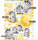 Wall sticker staccabili con zebrette dormienti luna dorata stelle e nuvole ideali per decorare la cameretta dei bambini