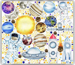 Wall sticker cameretta bimbo sistema solare pianeti sole luna astronauta razzi UFO satellite stelle staccabili