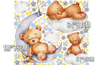 Wall sticker cameretta neonato orsetti addormentati luna e nuvole acquerello stelle dorate silver, disponibile in tre formati