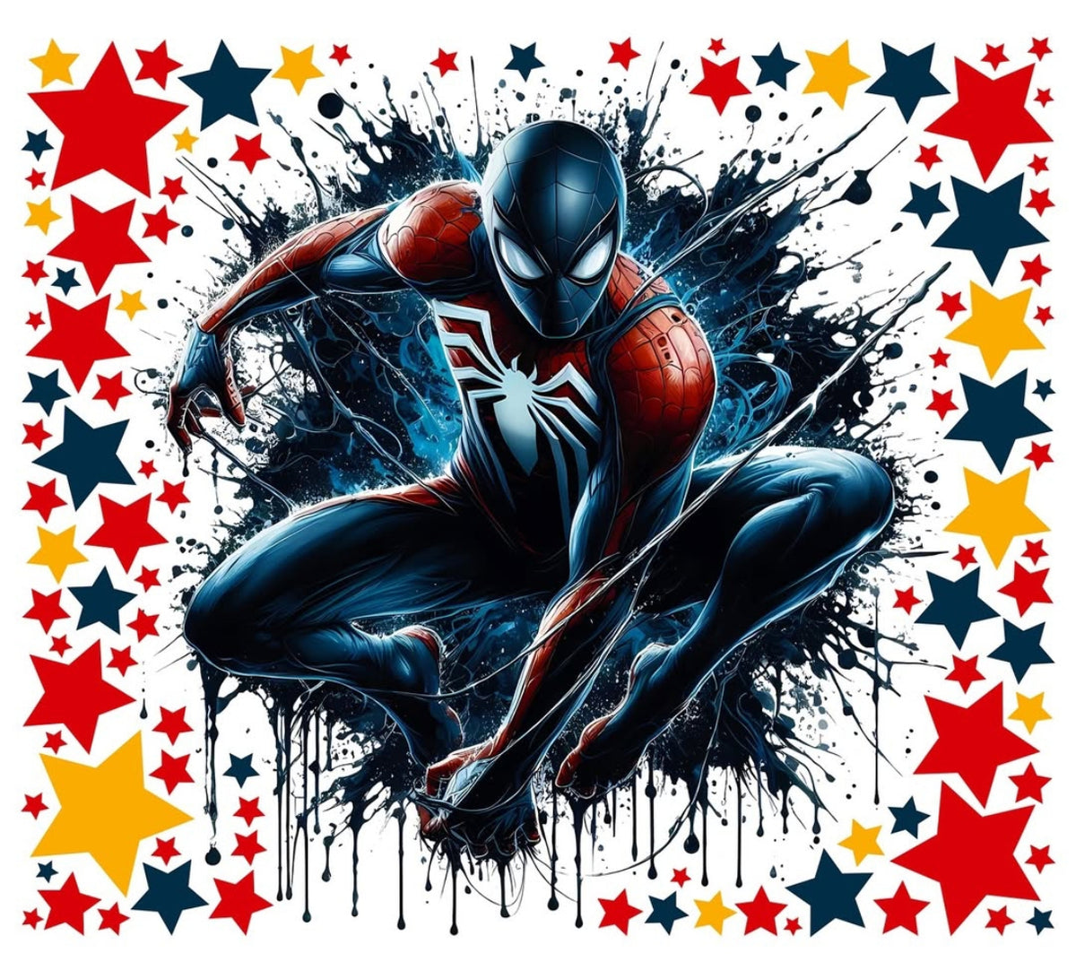 Wall sticker staccabile con Spider-Man action style effetto splash inchiostro stelle colorate ideale per cameretta bimbo
