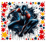 Wall sticker staccabile con Spider-Man action style effetto splash inchiostro stelle colorate ideale per cameretta bimbo