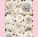 Wall sticker rose bianche dettagli gold sfondo rosa bambina, adesivo parete luxury staccabile