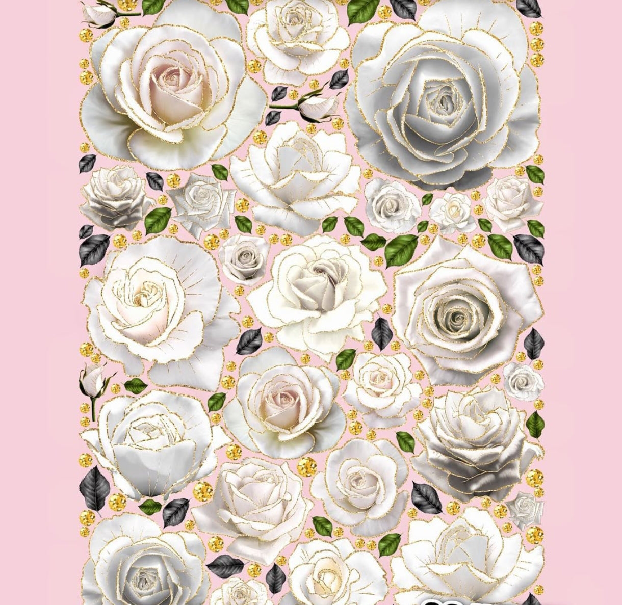 Wall sticker rose bianche dettagli gold sfondo rosa bambina, adesivo parete luxury staccabile