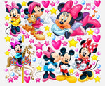 Adesivi murali personaggi cartone topolini giostra cuori e stelle rosa giallo cameretta bambina, wall sticker rimovibile