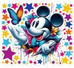 Wall sticker topolino pittore farfalla schizzi colore stelle multicolor cameretta bambino, staccabile
