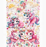 Wall sticker unicornini ballerine rosa e turchese con nuvole stelle acquerello cameretta bambina, staccabile