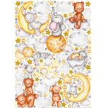 Wall sticker cameretta unisex luna dorata stelle orsetto coniglio elefante nuvole palloncini staccabili personalizzabili