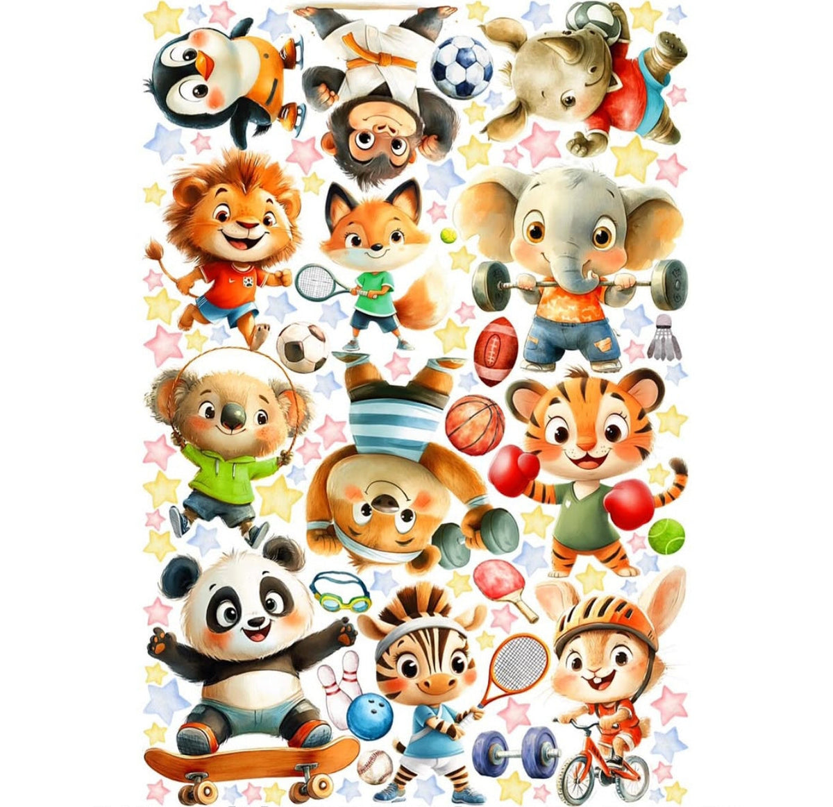 Wall sticker cameretta unisex mongolfiera animali kawaii balena zebra coniglio ghepardo stelle pastello staccabili