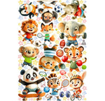 Wall sticker cameretta unisex mongolfiera animali kawaii balena zebra coniglio ghepardo stelle pastello staccabili