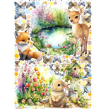 Wall sticker volpina coniglio e cerbiatto in giardino fiorito acquerello cameretta bambino, sticker staccabile