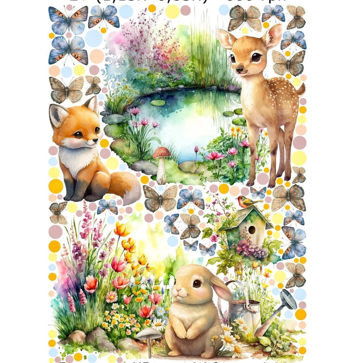 Wall sticker volpina coniglio e cerbiatto in giardino fiorito acquerello cameretta bambino, sticker staccabile