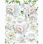 Wall sticker peonie bianche e cipria acquerello cameretta bambina, adesivo parete rimovibile elegante